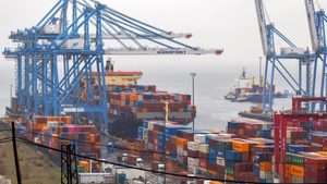 A container vessel at Ambarli Port in Istanbul, Turkey. Import growth outpaced exports growth in January leaving a $7.5bn trade shortfall