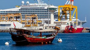 A traditional dhow and a cruise ship in Muscat. Crude oil exports make up 70% of Oman's revenue